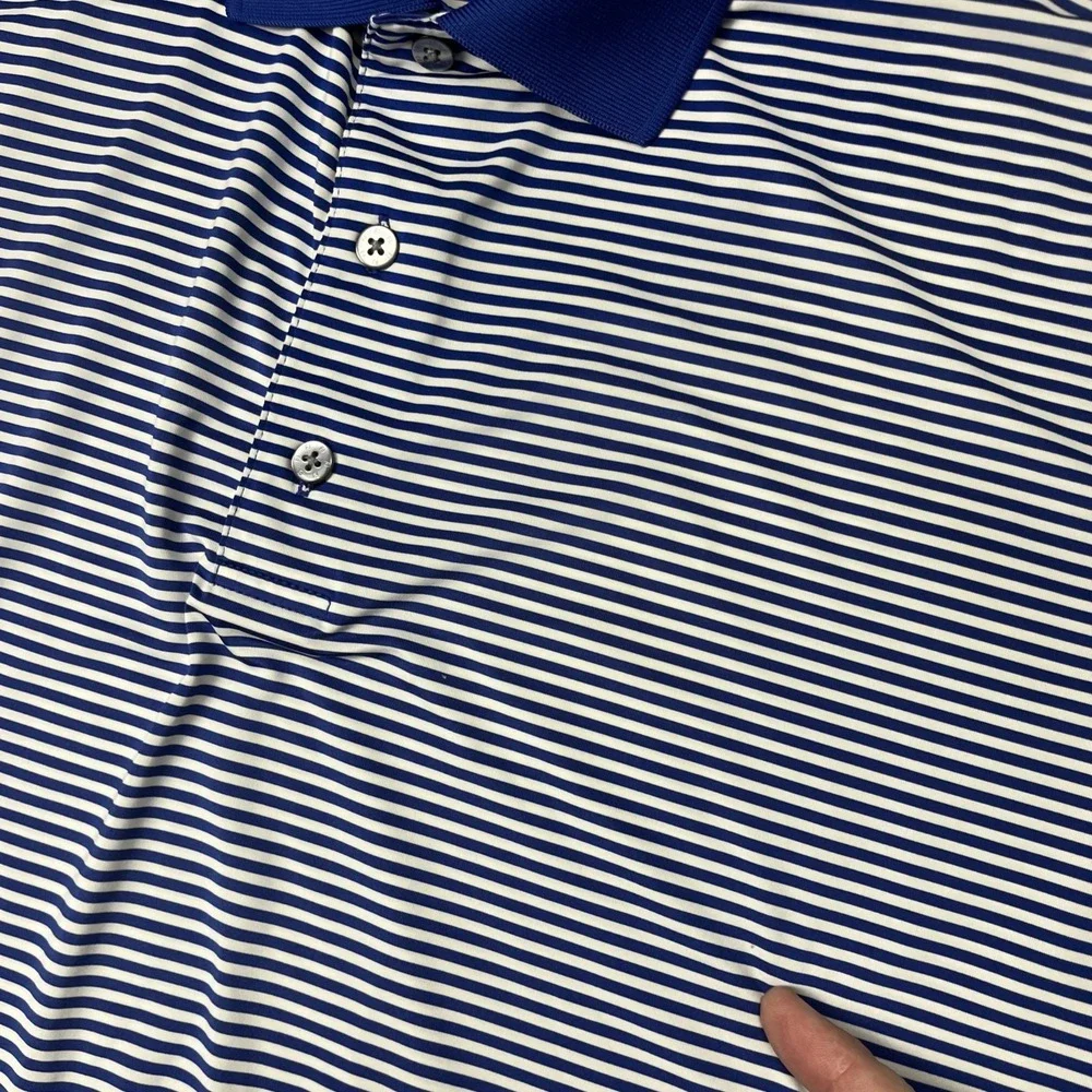 FootJoy FJ‎ Polo Golf Shirt MENS Large Blue White Striped Polyester/Spandex